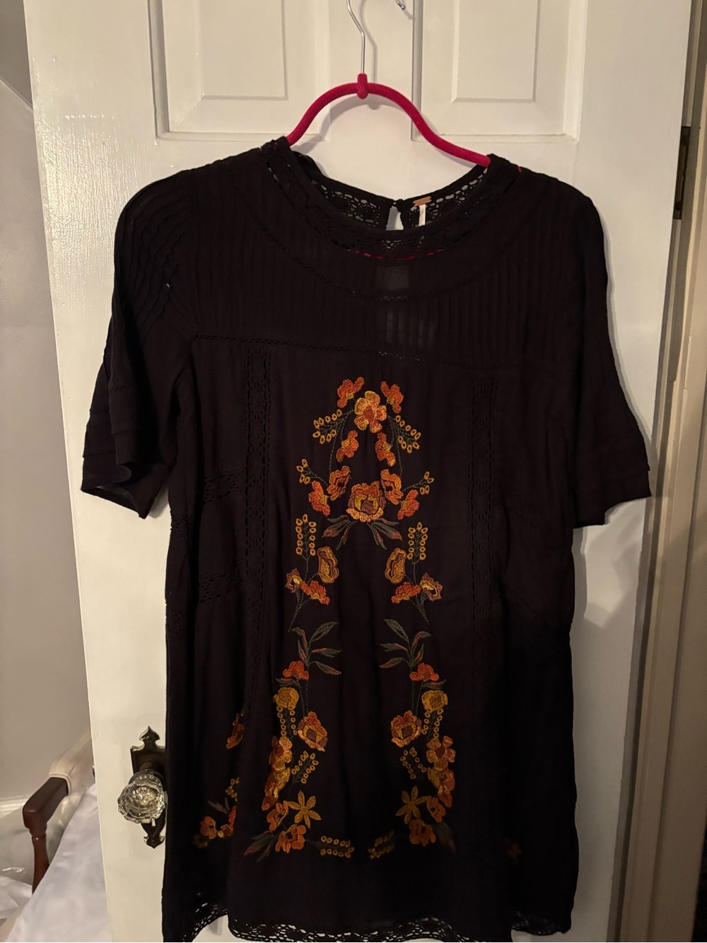 Free People Black Dress with Orange and Yellow Floral Embroidery